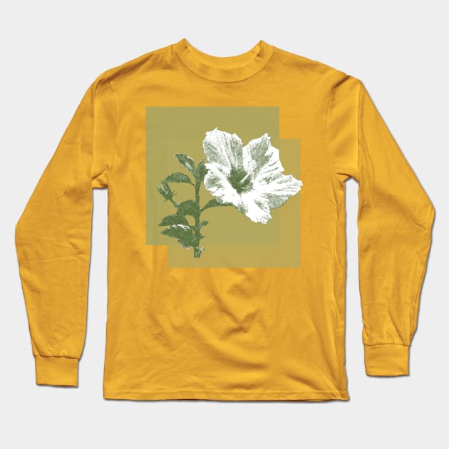 white hibiscus on yellow frame Long Sleeve T-Shirt by Alina